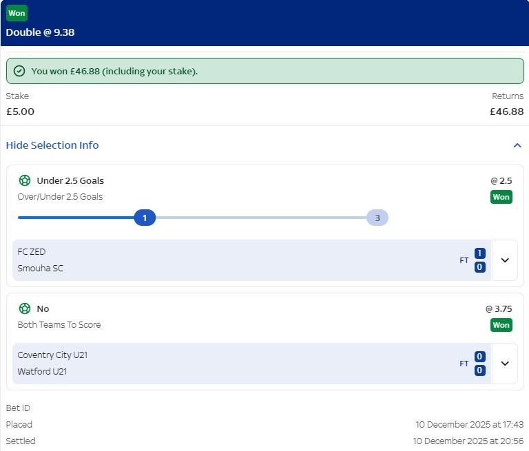 Both Teams To Score selction