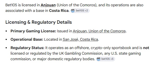 Bet105 Licence